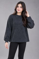 RESERVED LABELS Women Charcoal Grey Knit Tunic Top