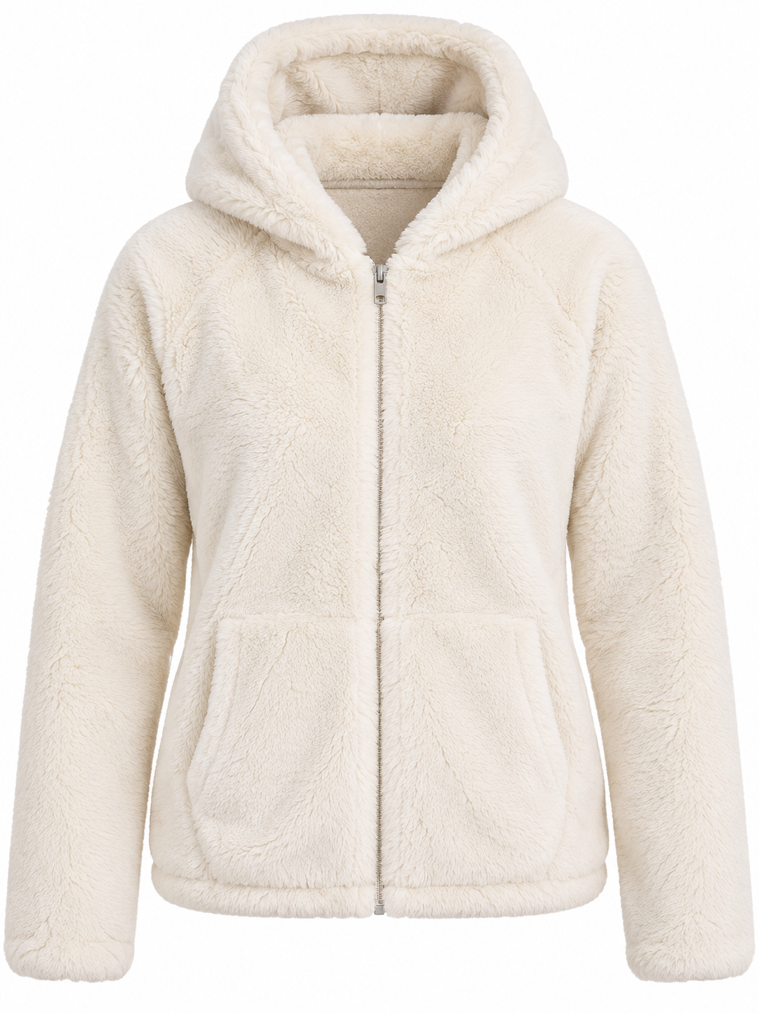 RESERVED LABELS Women's Cream Fluffy Hooded Zip-Up Jacket in UK Size S. Soft, cosy and stylish winter outerwear for everyday casual fashion.