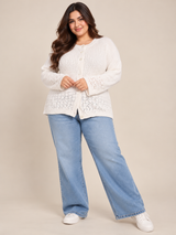RESERVED LABELS Women Cream Lace Knit Button-Up Cardigan