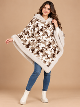 RESERVED LABELS Women Faux Fur Trim Crew Neck Poncho