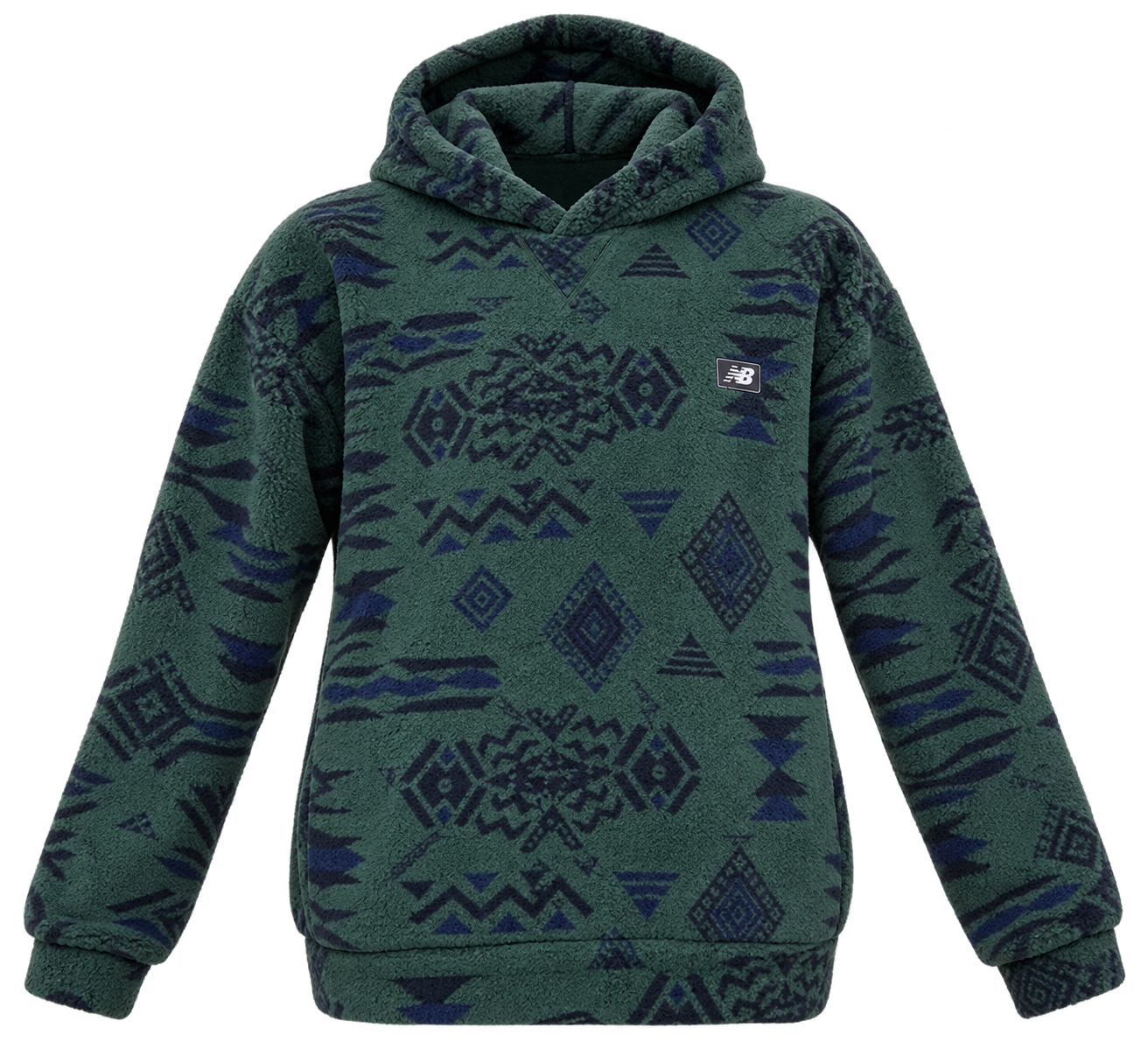  ReServed Labels women’s dark green geometric fleece hoodie in UK Size L. Soft, warm and comfortable hooded pullover, ideal for winter casual wear.