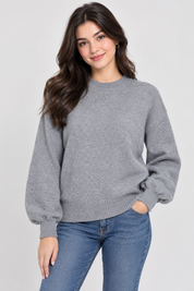  ReServed LABELS women's grey knitted crew neck jumper in UK size M. A versatile long-sleeve sweater with ribbed cuffs and hem, perfect for everyday wear.