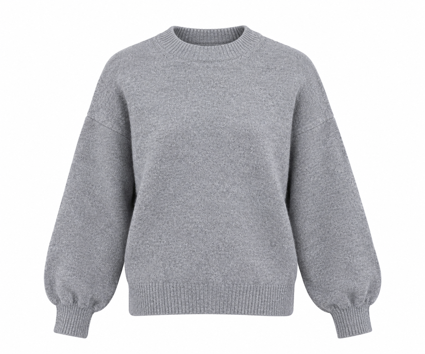  ReServed LABELS women's grey knitted crew neck jumper in UK size M. A versatile long-sleeve sweater with ribbed cuffs and hem, perfect for everyday wear.