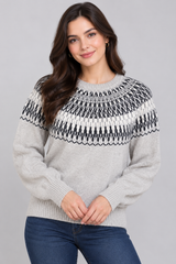 ReServed LABELS Women Grey Nordic Fair Isle Knit Jumper