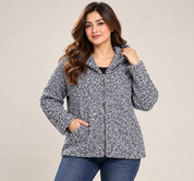  ReServed LABELS women’s grey textured hooded zip jacket in UK Size XL. Cosy long-sleeve design perfect for casual autumn and winter wear.