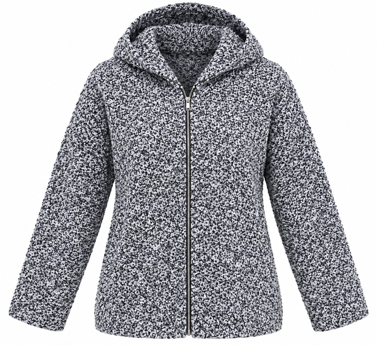  ReServed LABELS women’s grey textured hooded zip jacket in UK Size XL. Cosy long-sleeve design perfect for casual autumn and winter wear.