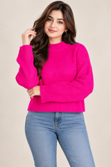 RESERVED LABELS Women Hot Pink Ribbed Knit Sweater
