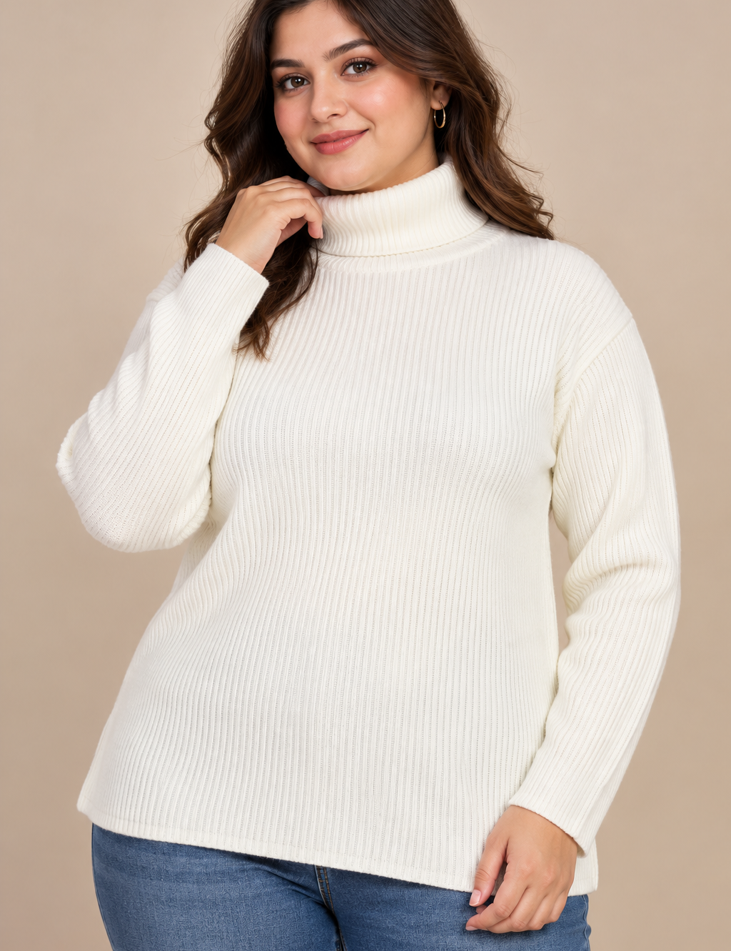 RESERVED LABELS women’s ivory ribbed turtleneck jumper in UK Size 3XL. Cozy long sleeves, roll neck and versatile winter styling.