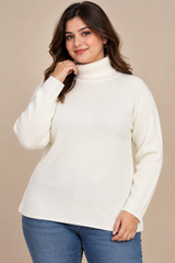 RESERVED LABELS Women Ivory Ribbed Turtleneck Jumper