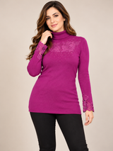 ReServed LABELS Women Magenta Pink Floral Lace Embellished Roll Neck Jumper