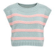 RESERVED LABELS Women's Mint Green & Pink Striped Cropped Knit Sweater in UK Size 3XL. Stylish round-neck knit top for casual everyday fashion.