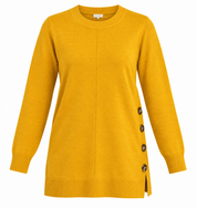 ReServed Labels women’s mustard yellow knit jumper in UK Size L. Stylish side-button detail, long sleeves and comfortable relaxed fit.