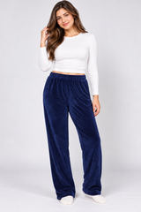 RESERVED LABELS Women Navy Blue Soft Velour Fleece Trousers
