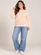 ReServed Labels Women Peach Pink Floral Embroidered Knit Jumper