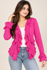 ReServed Labels Women Pink Ruffle Open-Front Cardigan