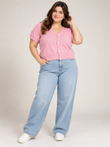 RESERVED LABELS Women Pink Short Sleeve Knitted Cardigan