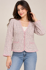 RESERVED LABELS Women Pink Tweed Jacket