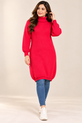 ReServed LABELS Women Red Roll Neck Longline Knit Jumper