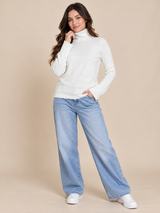 RESERVED LABELS Women White Ribbed Turtleneck Jumper