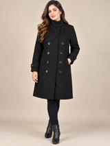 Reserved Labels Women's Black Double-Breasted Long Coat