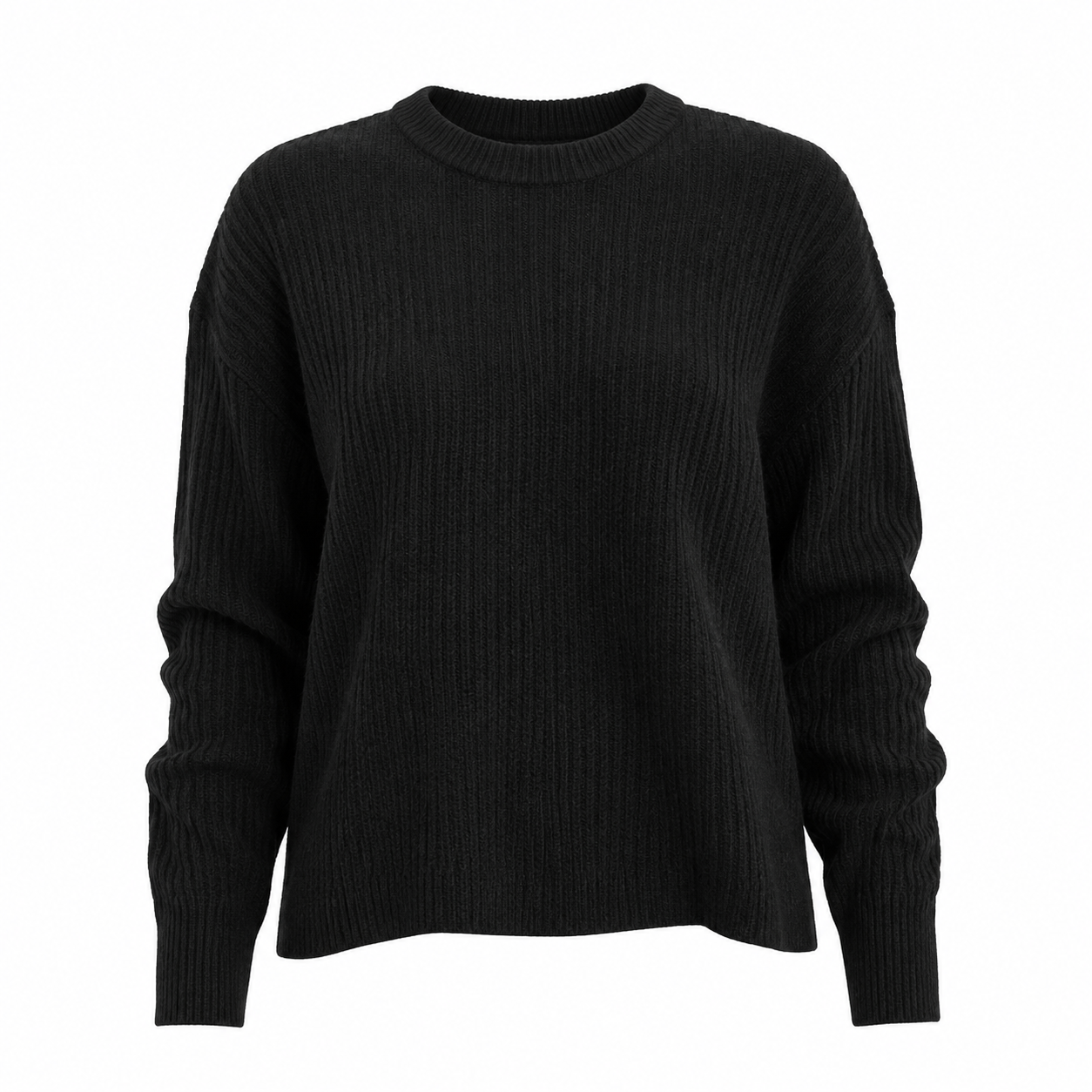 ReServed LABELS women’s black ribbed knit jumper, UK Size M. Classic crew neck, long sleeves and versatile styling for everyday wear.