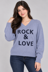ReServed LABELS Womens Blue V-Neck Rock & Love Knit Jumper
