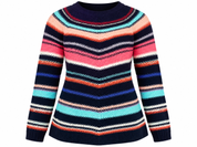  ReServed Labels Women's Multicolour Striped Knitted Jumper in Navy Blue, UK Size M. Stylish, cosy knitwear for casual autumn and winter outfits.