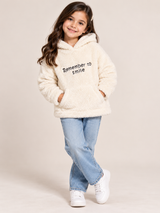 RESERVED LABLE Girls Cream Teddy Fleece Hooded Sweatshirt