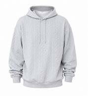  the ReServed Men’s Light Grey Cable Knit Hoodie in UK XXL, featuring a stylish textured knit design, drawstring hood, long sleeves and a relaxed casual fit.