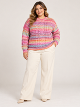 RESERVED LABLE Women Pink Multicolour Cable Knit Jumper