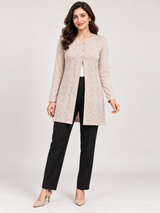 ReServedLABELS Women Beige Embellished Longline Cardigan