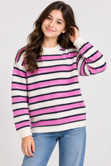 Rita Ora Girls Pink, Cream & Navy Striped Knitted Jumper