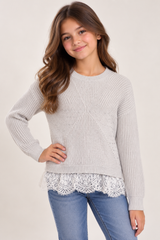 River Island Girl Silver Stone Embellished Lace Hem Knit Jumper