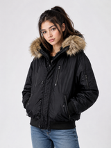 River Island Girls Black Faux Fur Hooded Puffer Jacket