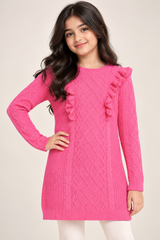 River Island Girls Pink Cable Knit Ruffle Sweater