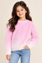 River Island Girls Pink & White Fluffy Ombre Jumper