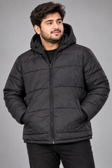 RIVER ISLAND Men Black Hooded Puffer Jacket