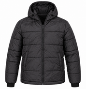 RIVER ISLAND Men’s Black Hooded Puffer Jacket in UK Size L. A warm quilted winter coat with full zip, padded hood and practical pockets.