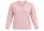   River Island blush pink V-neck knit jumper in UK size 20. Soft knit fabric, pearl-button cuff detail and a flattering everyday fit.