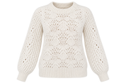  River Island women’s ivory open-knit jumper in UK Size S. Stylish long-sleeve textured knit, perfect for casual wear and layering.