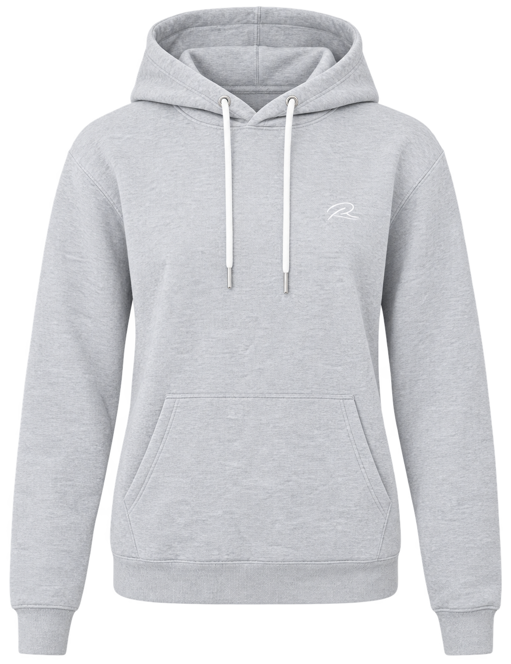  River Island women’s light grey hoodie in UK size M. Comfortable pullover design with drawstring hood, kangaroo pocket and ribbed cuffs—perfect for casual everyday wear.