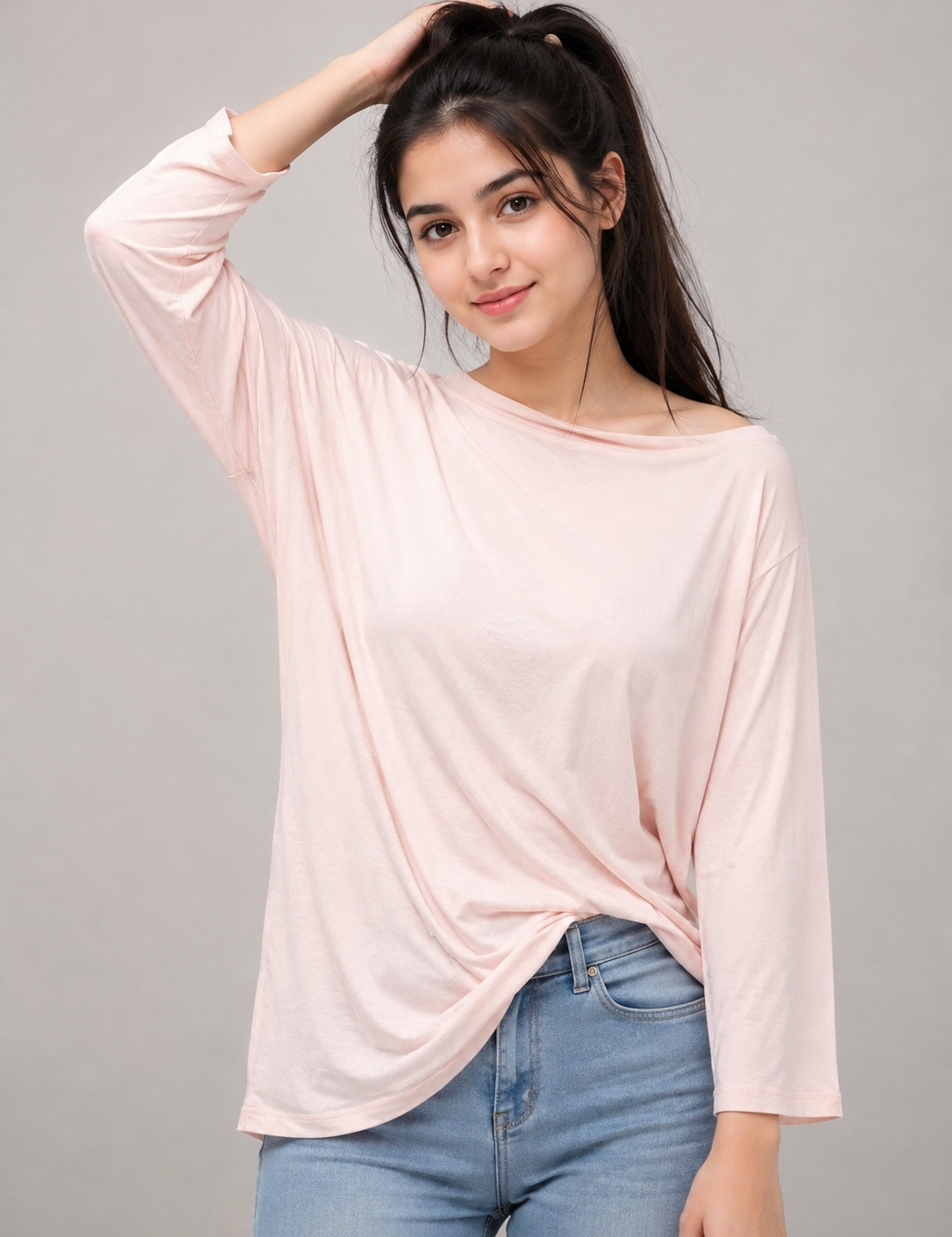  River Island women’s blush pink long sleeve top in UK Size xs. Relaxed oversized fit, soft lightweight feel and versatile style for everyday casual outfits.