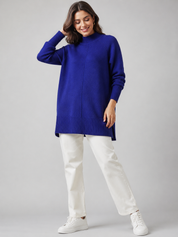  River Island women’s cobalt blue knit turtleneck jumper, UK Size M. Stylish long-sleeve relaxed-fit knit, perfect for casual and winter outfits.