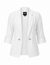 RIVER ISLAND women’s white tailored blazer in UK size 12. Elegant formal design with notch lapels, two-button fastening and versatile styling.