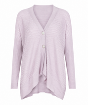   River Island women's textured knit cardigan in UK Size M, featuring a soft pale pink/lilac colour, V-neck, long sleeves and elegant waterfall front.