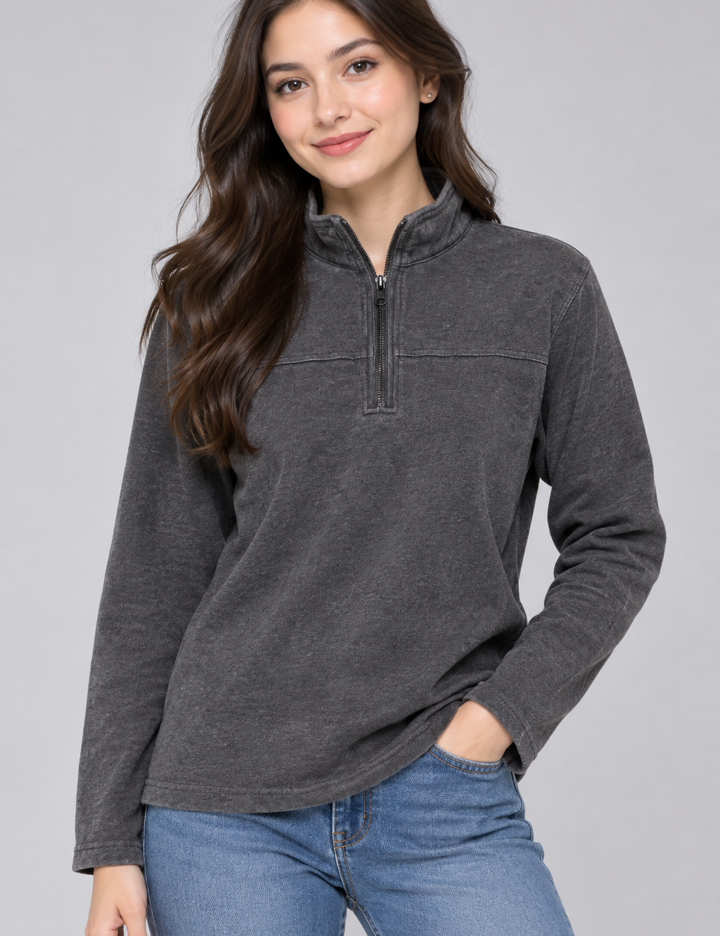  ROCHA JOHN ROCHA women’s charcoal grey quarter zip pullover, UK size L. Stylish, comfortable and perfect for casual everyday layering.