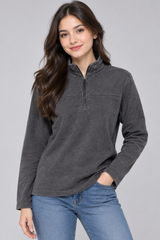 ROCHA JOHN ROCHA Women Charcoal Grey Quarter Zip Pullover Sweatshirt