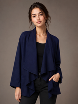Roman Girl Navy Blue Wrap Collar Jacket
