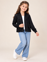 ROMAN Girls Black Open Front Draped Cardigan