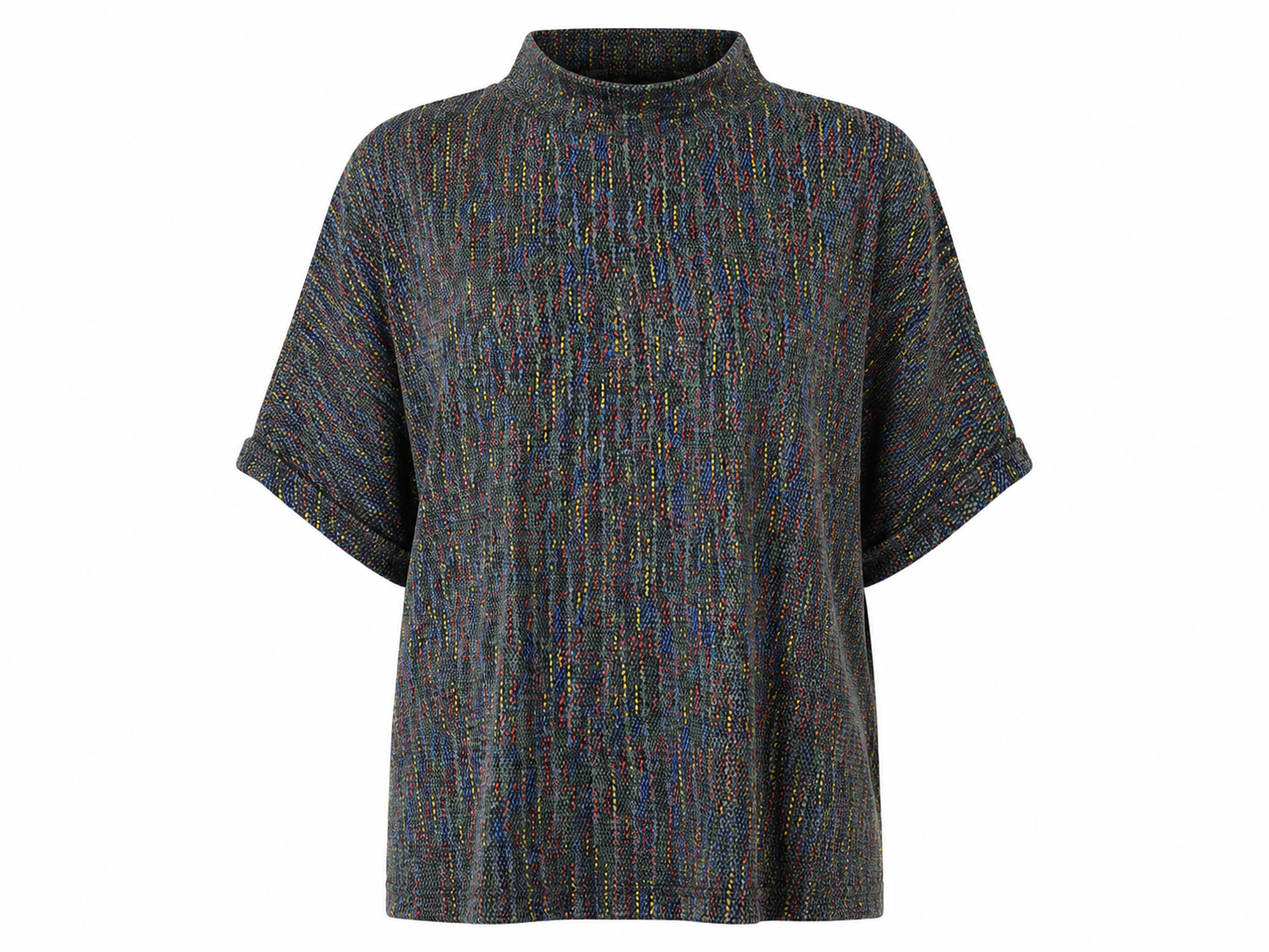 ROMAN Multicoloured Textured Mock Neck Top in UK Size L. Stylish charcoal design with colourful fleck detailing, relaxed fit and versatile casual styling.